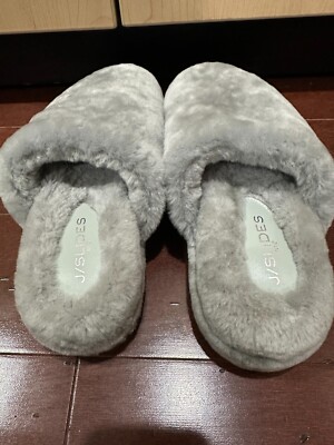 J/SLIDES NYC GRAY WOOL FUZZY SLIPPERS RUBBER