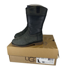 UGG Australia Kid Size 10 Fern Riding Boots Black Leather 1008798K