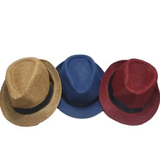 3PK Gangster Hat Men Fedora 1938s Gatsby Costume Red Blue and Tan Size 58
