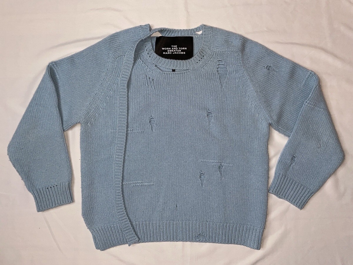 The Marc Jacobs The Worn and Torn Grunge Sweater Blue Wool