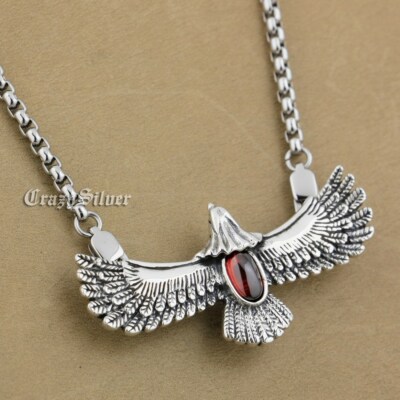 925 Sterling Silver Red CZ Eagle Pendant Biker Punk Jewelry 9S028A