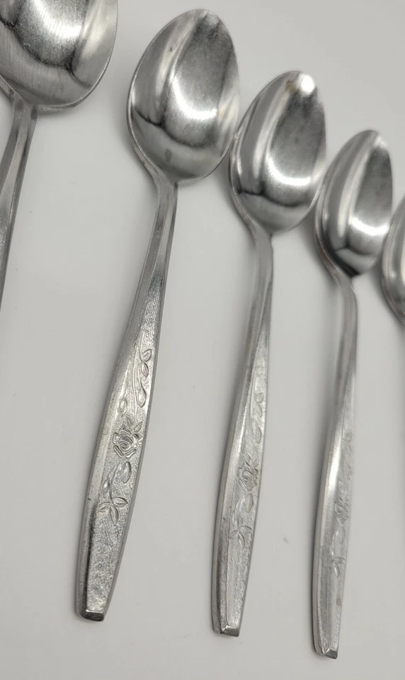 Hull AAA Stainless MCM Viscount Rose MCM JAPAN Flatware Set of 6 Tea Spoons  - Image 2 of 4