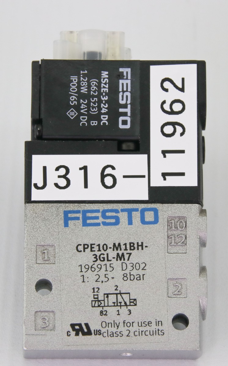 11962 FESTO SOLENOID VALVE, P/N: 196915 (NEW) CPE10-M1BH-3GL-M7