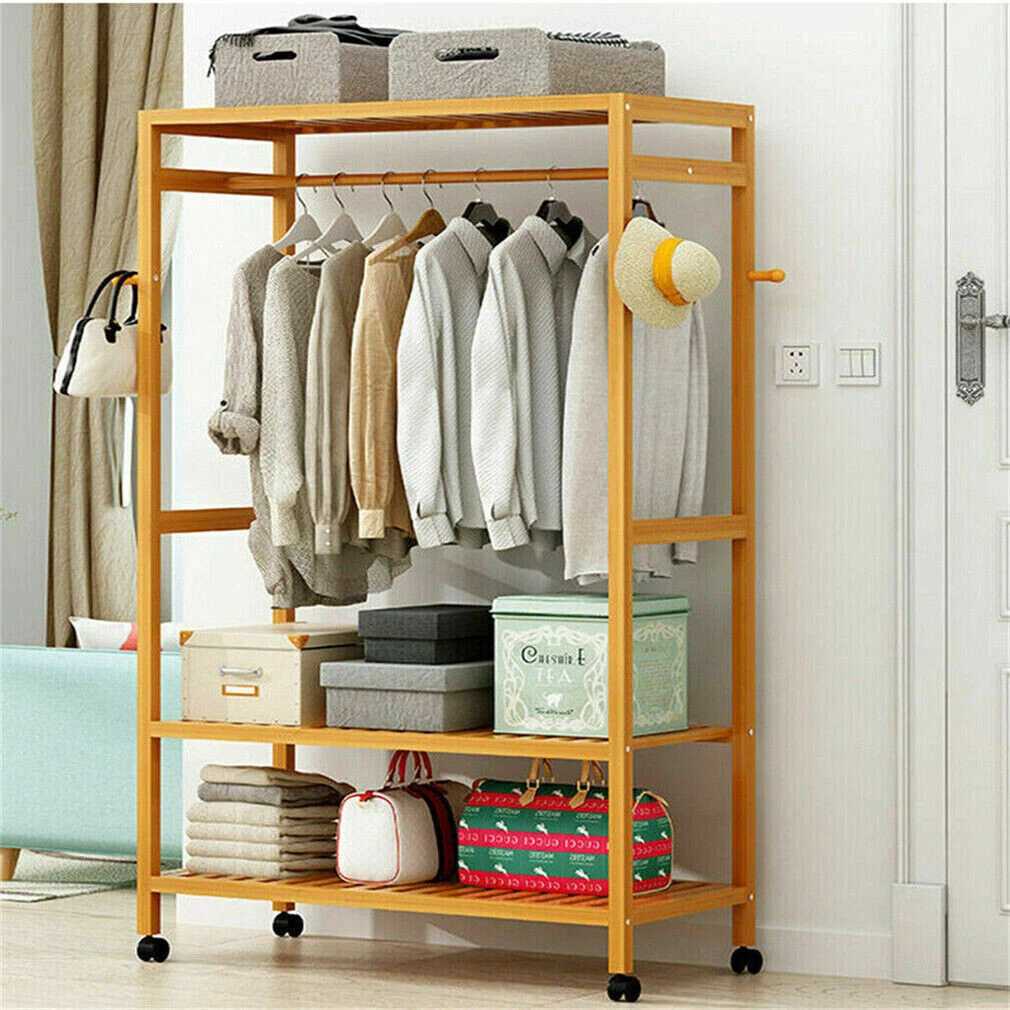 Heavy Duty Wooden Clothes Rail Garment Coat Rack Stand