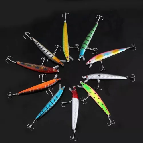 10* Señuelos de pesca Minnow cebos Crankbaits Jerkbait Lote ganchos cebos aparejos de lubina - Imagen 5 de 9
