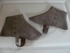 Vtg 1920s / 30s 1 Pair Mens Spats Gray Wool Leather Straps 4 Buttons
