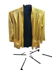 New 100 Silk Vintage Japanese Kimono Smoking Open Jacket Reversible Yellow Black