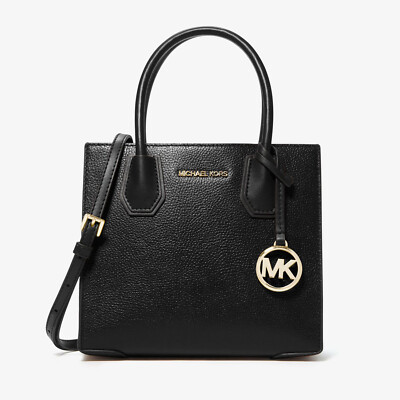 New Michael Kors MERCER Medium Black Leather Crossbody Bag Messenger