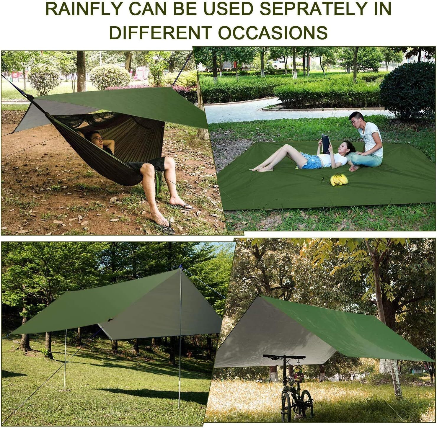 Outdoor Camping Hammock with Rainfly, Mosquito Net, Paracord & Portable Shelter