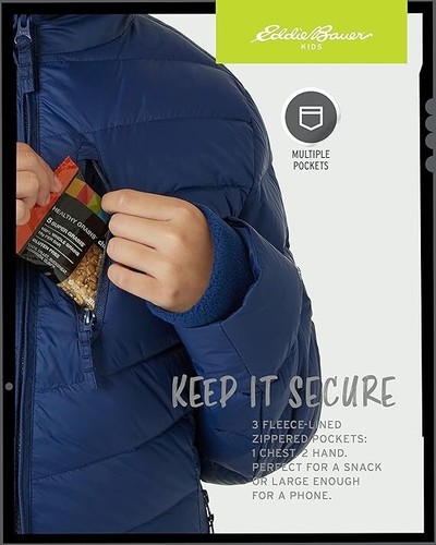 Eddie Bauer Mädchen Long Parka Bubble Jacke Fell Kapuze Navy Blau Gr. Large (14) - Bild 3 von 6