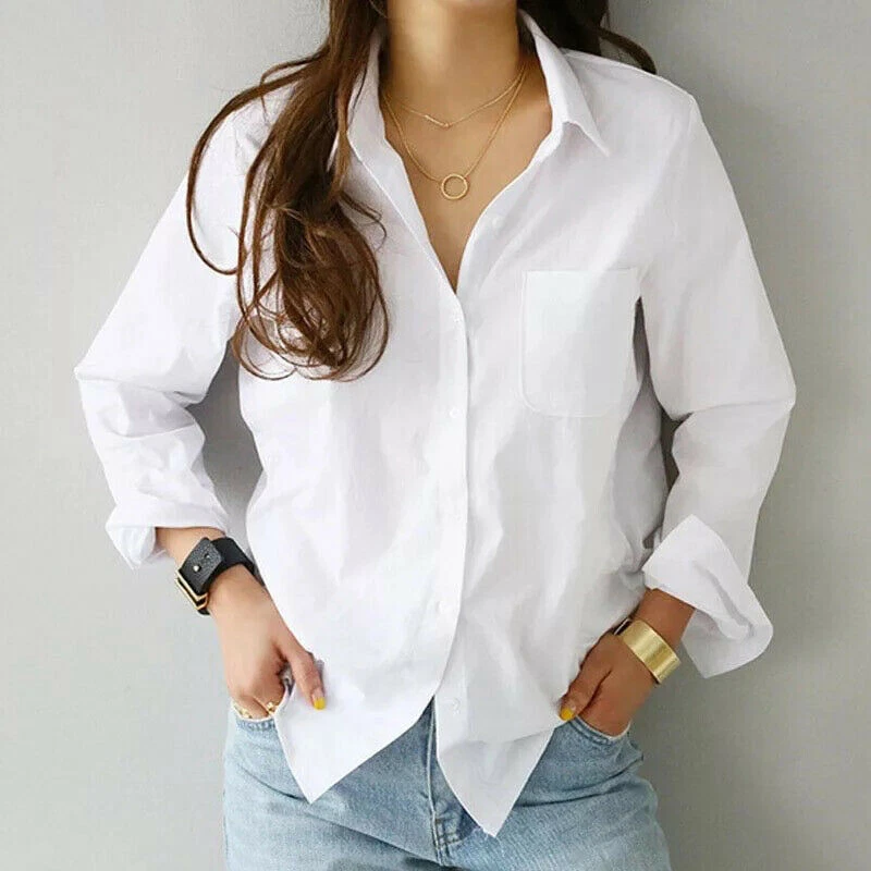 Para Mujer Elegantes Fina De Moda Casales Camisa Manga Larga Formales eBay