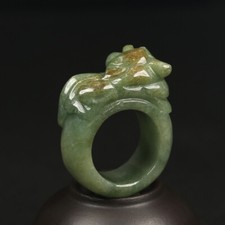 Size 10 Certified Grade A Brown Green Natural Jadeite Jade Ring Pixiu 01677