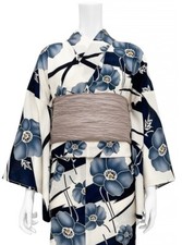 Japanese Summer Kimono Yukata Navy blue flower Yukata and obi set Women's