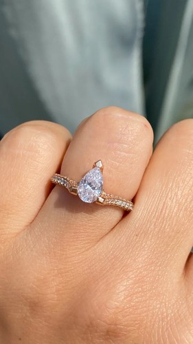 Fancy 1.70 Ct Pear Cut Moissanite Solitaire Engagement Ring 14K Rose Gold Plated - Picture 3 of 7