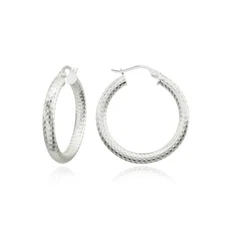 3mm Textured Click-Top Round Sterling Silver 25mm Hoop Earrings