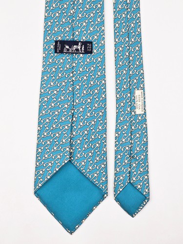 Hermes Tie Silk Necktie 5358 OA Anchor Striped on Bright Blue - Imagen 6 de 6