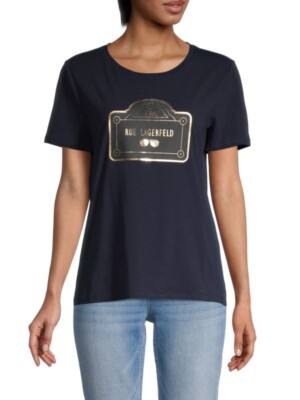 KARL LAGERFELD Women's Designer short-sleeve black Rue Paris t-shirt - size S
