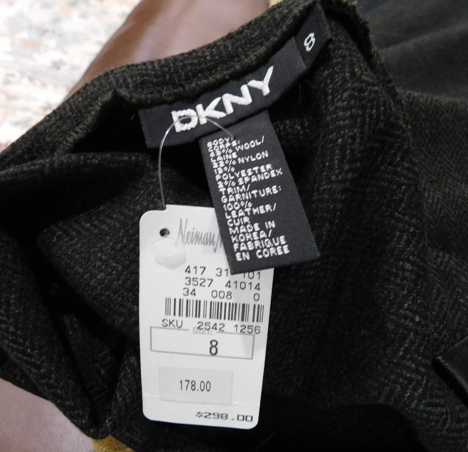 Falda Lápiz DKNY Negra Elástica Lana Cuero Panel Damas Talla 8 Usada en Excelente Condición Donna Karan Foto 3 de 3