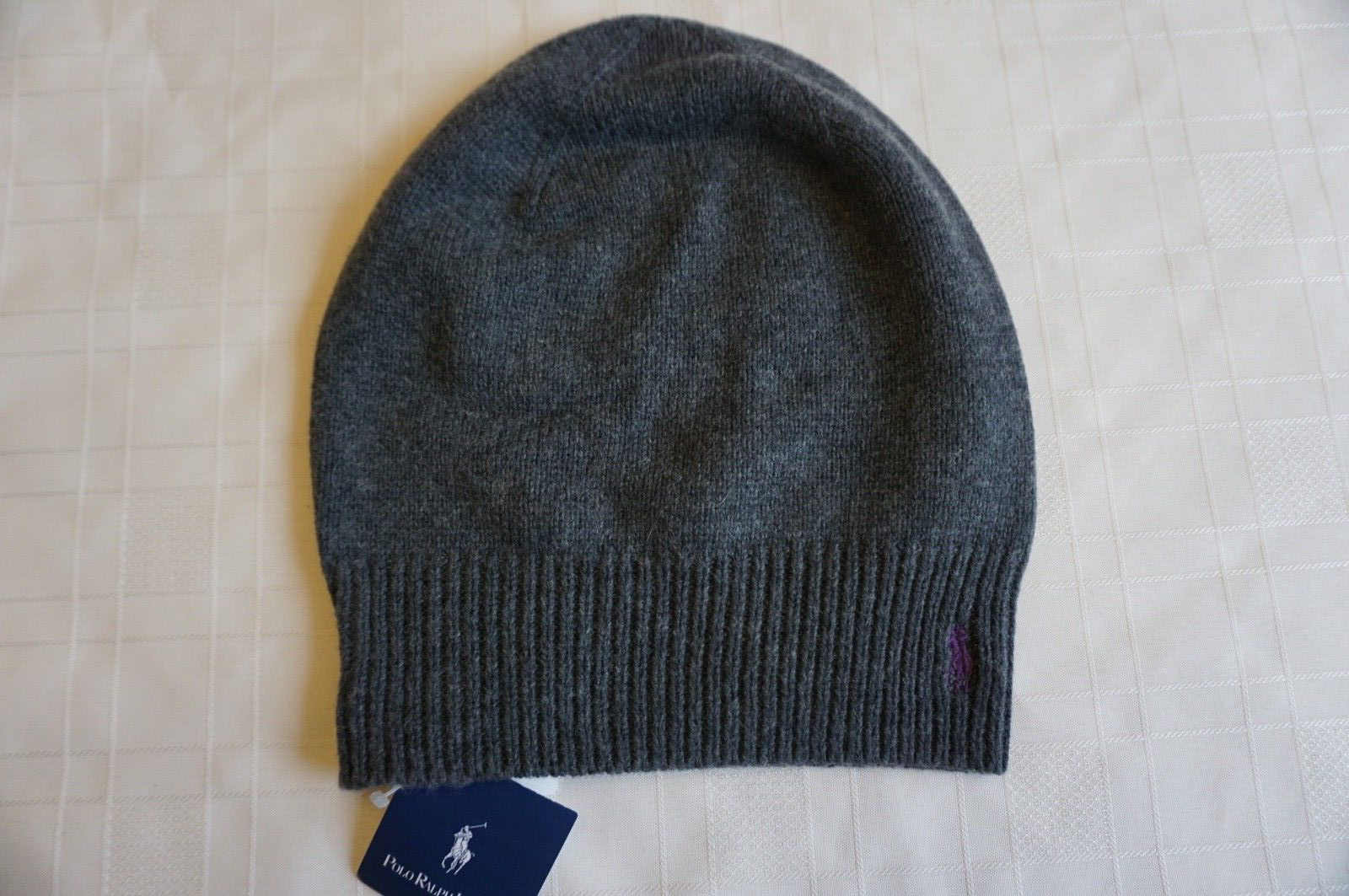 CAPPELLO BERRETTO POLO RALPH LAUREN GRIGIO W PICCOLO PONY VIOLA NON A COSTINE OSFM
