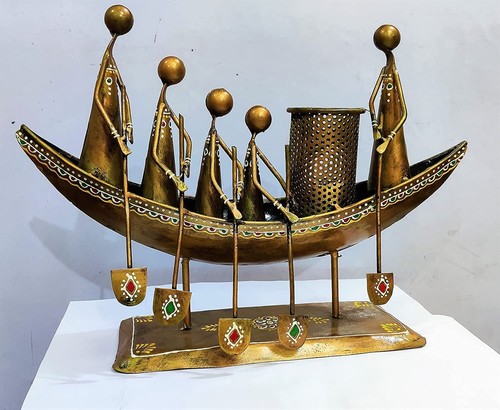 Statuine da collezione famiglia in barca supporto penna decorazione tavolo statua metallo oro - Foto 2 di 5