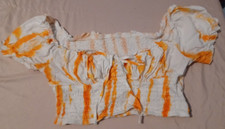 Womens Stretchy Crop Top Orange And White  Size XL
