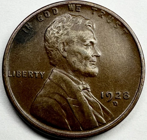 BEAUTIFUL CHOICE XF/AU 1928-D LINCOLN WHEAT CENT.  SCARCE EARLY DATE!
