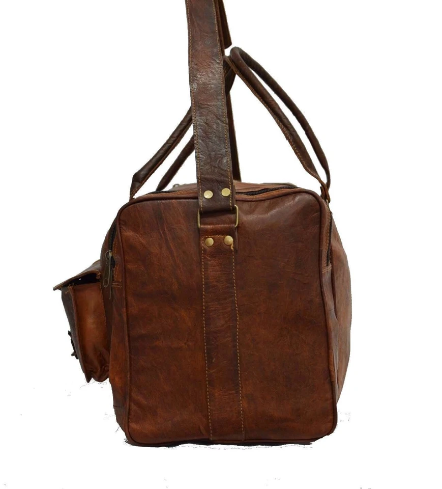 Mujer Cuero Genuino Grande Vintage Lona Viaje Gimnasio Fin de Semana Bolso de Noche Foto 2 de 4