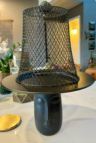UNIQUE Hat Face Man Cake Pedestal Plate Stand with Caged Dome Top FLAT BLACK - Picture 21 of 23