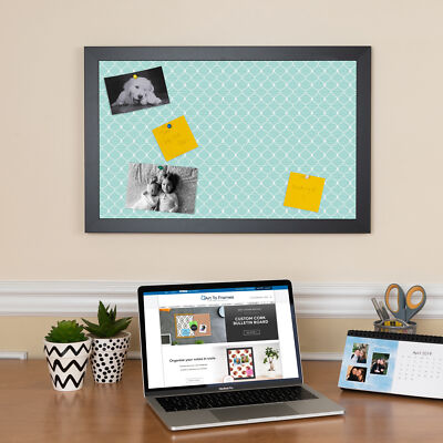 ArtToFrames Custom Cork Bulletin Board Chain Link Framed in Satin Black