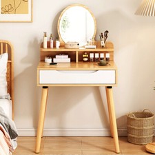 Wooden Dressing Table With Mirror & Drawer Make-up Storage Vanity Home Furniture