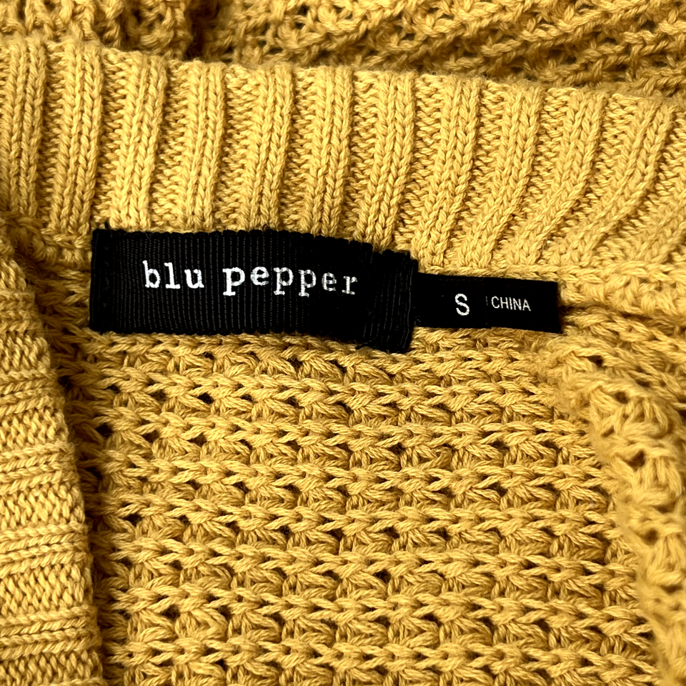 Blu Pepper Women's Mustard Cold Shoulder Sweater Size Small S Frayed