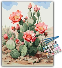 Paint by Numbers Kit for Adults Beginner, Cactus Acrylic Adult Paint by Number..