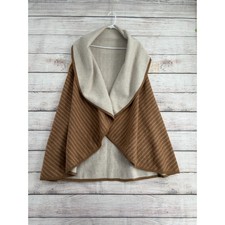 Look Shawl Vest Women's One Size Tanbrown With White Stripes