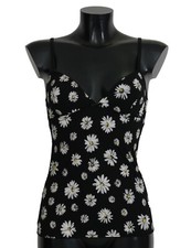 DOLCE & GABBANA Black Daisy Print Dress Lingerie Chemisole IT2 / US S RRP $900