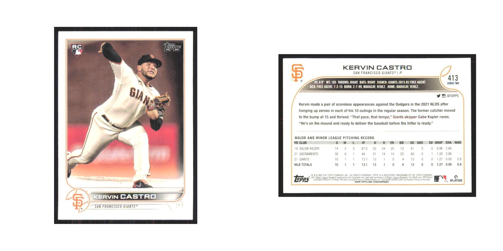 2022 Topps Kervin Castro RC Giants #413