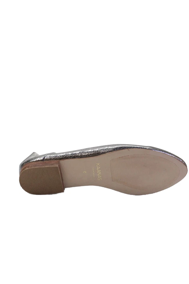 Kaanas 女式一脚蹬圆头金属皮革乐福鞋银色 8 码 — 第 4/4 张图片