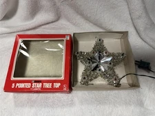 VINTAGE 9" SILVER TINSEL 5 POINTED STAR TREE TOP 11 LIGHTS VENTURE STORE
