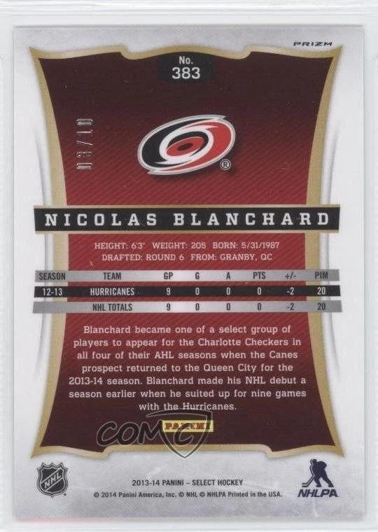 2013 Panini Rookie Anthology Select Update Gold Prizm /10 Nicolas Blanchard RC - Image 2 of 2