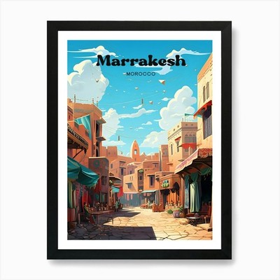 Marrakesch Marokko Markt Reise Kunst Gerahmtes Wandbild Poster Leinwanddruck Bild