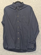 Eddie Bauer Men  s Medium Navy Blue Twill Button Down Shirt Pocket Dress Casual