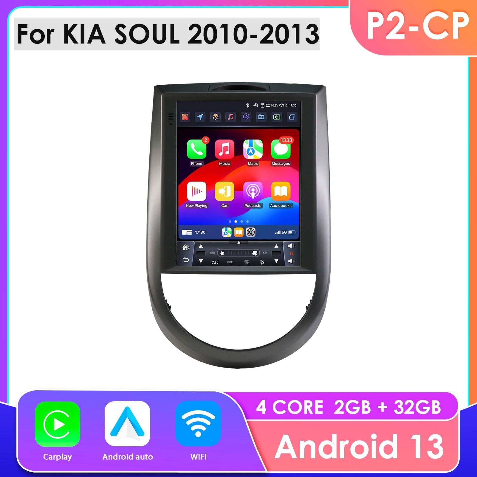 9.7" Android 14 Carplay Car Stereo GPS Navi Wifi Radio for Kia Soul 2010-2013 BT
