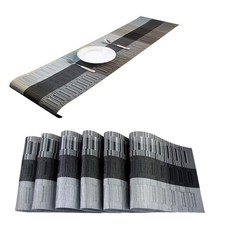 Placemats with Table Runner Set Place Mats, Woven Crossweave Vinyl Kitchen Ta...