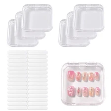6PCS Transparent Nails Box Acrylic Press-On Nails Storage Box With Pre-Cut Tape