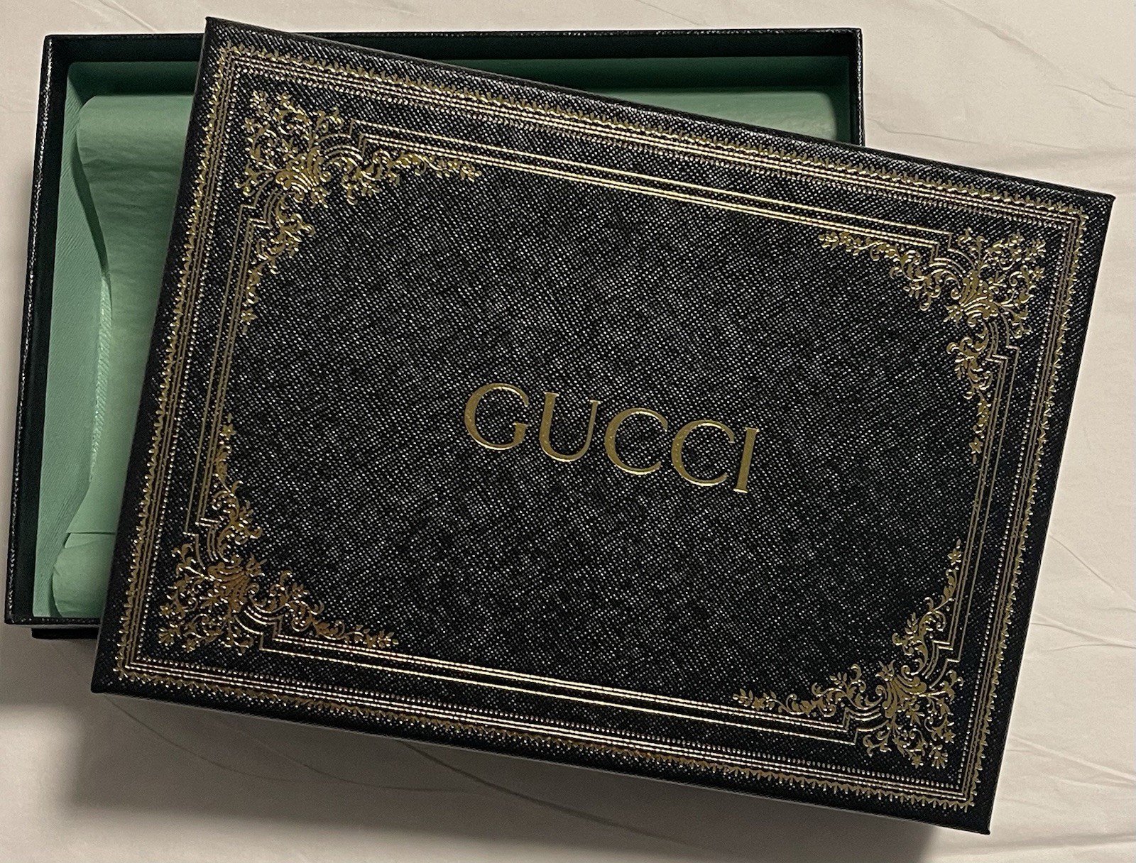RARE Authentic GUCCI Black and Gold - Med Storage Gift Box - 8.5 x 6.25 x 2.25"
