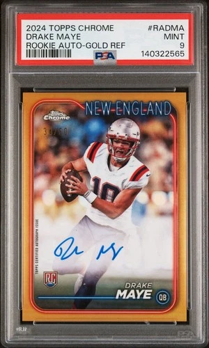 2024 TOPPS CHROME DRAKE MAYE ROOKIE AUTO TRUE GOLD /50 PSA 9