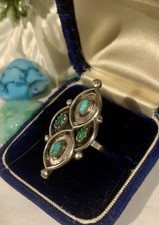Sterling Silver Navajo Genuine Petit Point Green Turquoise Ring Ladies Size 6