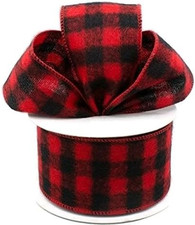 Wired Buffalo Plaid Ribbon, 2.5" Wide X 10 Yards, Red Black Flannel