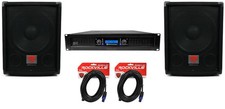 2 Rockville SBG1128 12" Pro DJ PA Subwoofers 5000w 2-Channel Amplifier Cables