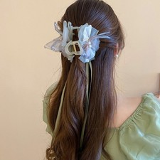 Forcina compatta in panno con fiocco cinese e perla per uso accessori capelli