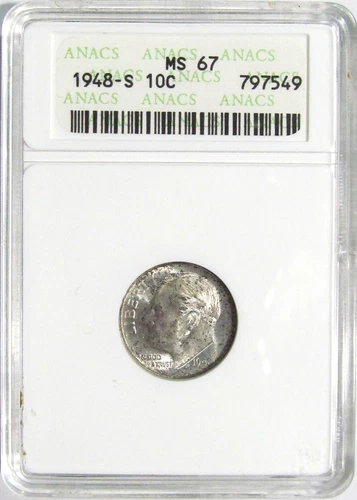 1948-S ROOSEVELT Silver Dime ANACS MS 67